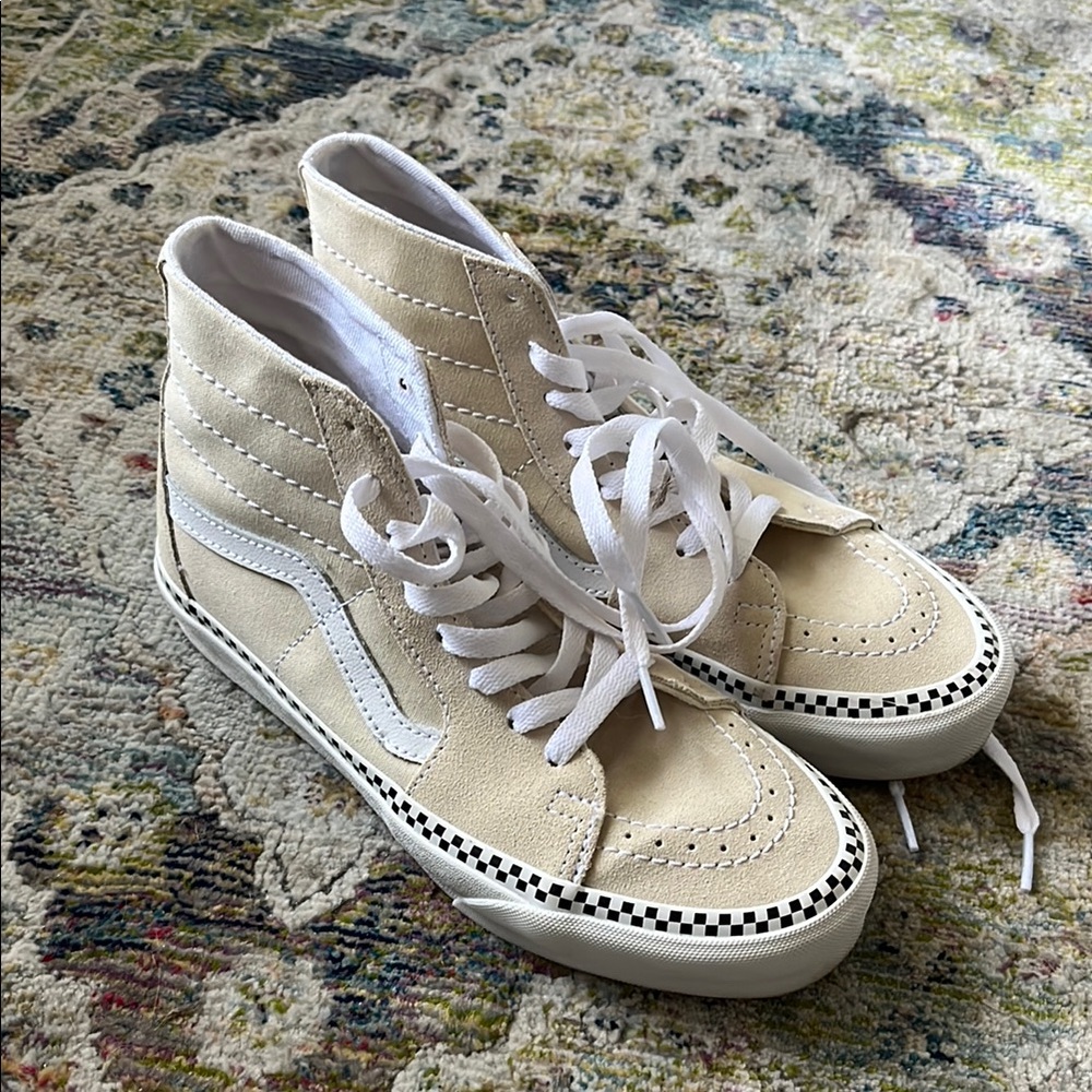 Vans Cream and White High-Top Sneakers with Canvas Upper